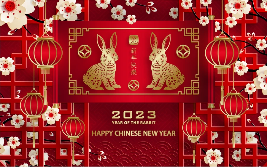2023兔年中国风新年春节剪纸风节日宣传插画海报背景展板AI素材【344】
